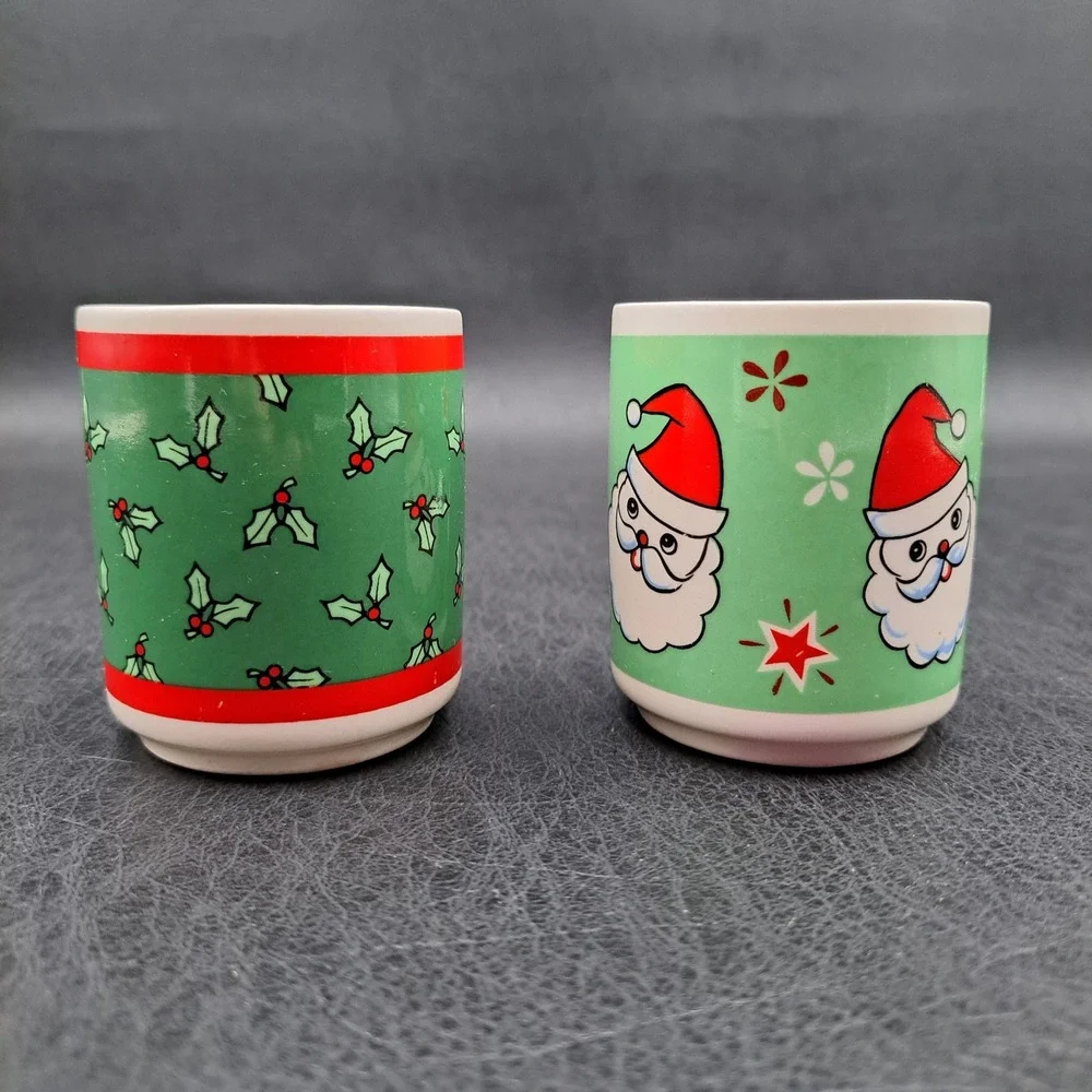 Vintage Target Christmas Votive Candle Holders Set of 2 Santa Claus Holly Berry